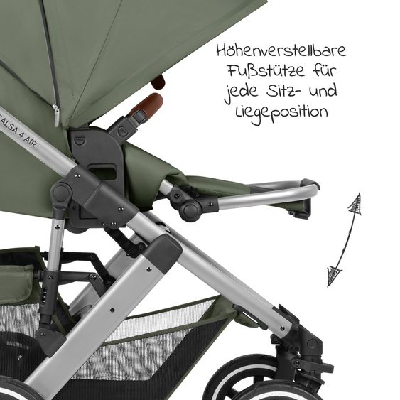 ABC Design Passeggino Salsa 4 Air - incluso navicella e seggiolino sportivo con pacchetto accessori XXL - Olive