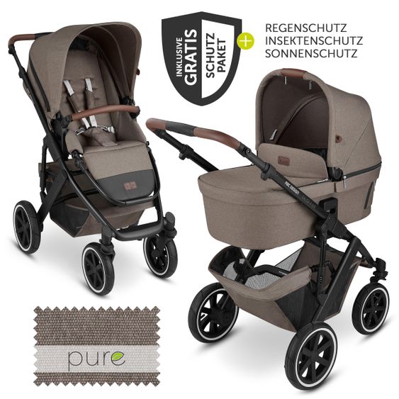 ABC Design Kombi-Kinderwagen Salsa 4 Air - inkl. Babywanne & Sportsitz mit XXL Zubehörpaket - Pure Edition - Nature