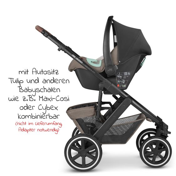 ABC Design Kombi-Kinderwagen Salsa 4 Air - inkl. Babywanne & Sportsitz mit XXL Zubehörpaket - Pure Edition - Nature