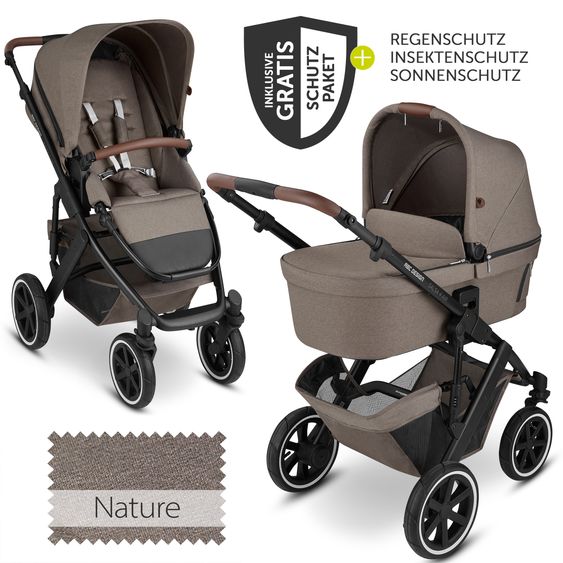 ABC Design Kombi-Kinderwagen Salsa 4 Air - inkl. Babywanne & Sportsitz mit XXL Zubehörpaket - Pure Edition - Nature