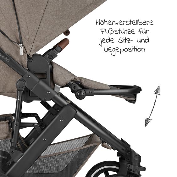 ABC Design Kombi-Kinderwagen Salsa 4 Air - inkl. Babywanne & Sportsitz mit XXL Zubehörpaket - Pure Edition - Nature