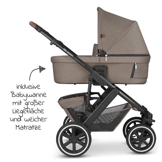 ABC Design Kombi-Kinderwagen Salsa 4 Air - inkl. Babywanne & Sportsitz mit XXL Zubehörpaket - Pure Edition - Nature