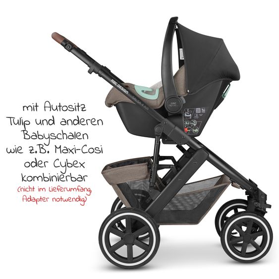 ABC Design Kombi-Kinderwagen Salsa 4 Air - inkl. Babywanne & Sportsitz mit XXL Zubehörpaket - Pure Edition - Nature