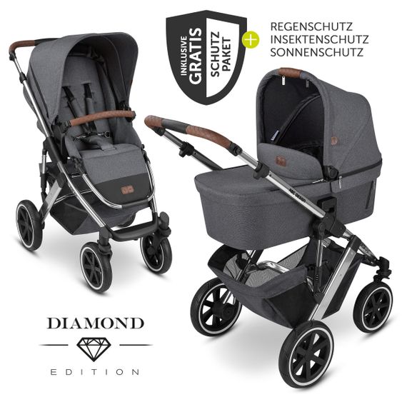 ABC Design Passeggino combinato Salsa 4 Air - incluso navicella, seggiolino sportivo e pacchetto accessori XXL - Diamond Edition - Asfalto