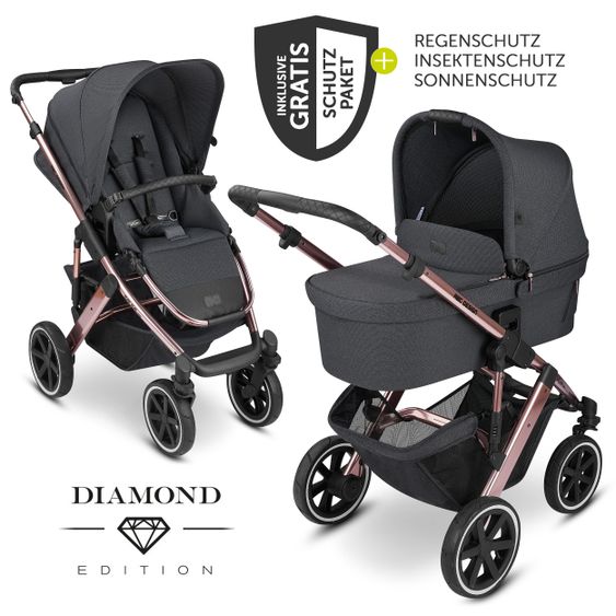 ABC Design Kombi-Kinderwagen Salsa 4 Air - inkl. Babywanne, Sportsitz und XXL Zubehör-Paket - Diamond Edition - Bubble