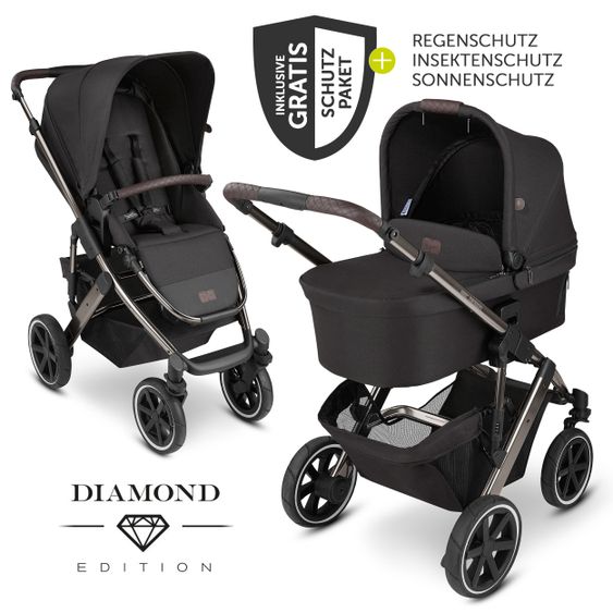 ABC Design Kombi-Kinderwagen Salsa 4 Air - inkl. Babywanne, Sportsitz und XXL Zubehör-Paket - Diamond Edition - Dolphin