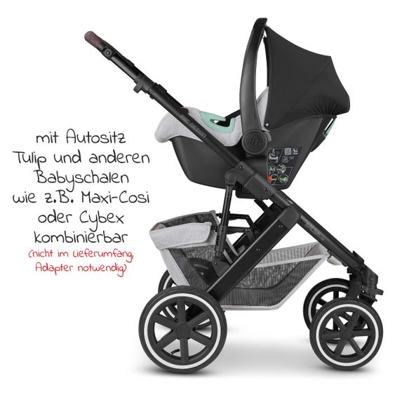 ABC Design Kombi-Kinderwagen Salsa 4 Air - inkl. Babywanne, Sportsitz und XXL Zubehör-Paket - Fashion Edition - Mineral