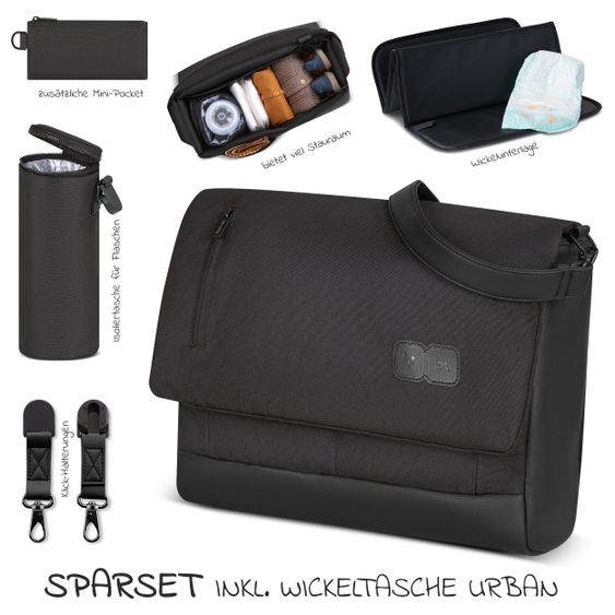 ABC Design Kombi-Kinderwagen Salsa 4 Air - inkl. Babywanne, Sportsitz, Wickeltasche & Zubehörpaket - Classic Edition - Ink