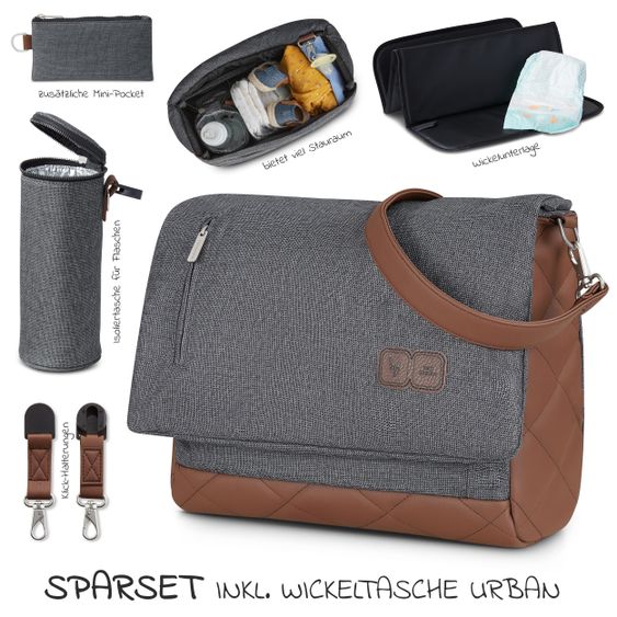 ABC Design Kombi-Kinderwagen Salsa 4 Air - inkl. Babywanne, Sportsitz, Wickeltasche & Zubehörpaket - Diamond Edition - Asphalt