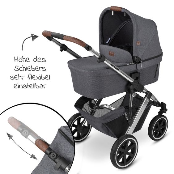 ABC Design Kombi-Kinderwagen Salsa 4 Air - inkl. Babywanne, Sportsitz, Wickeltasche & Zubehörpaket - Diamond Edition - Asphalt