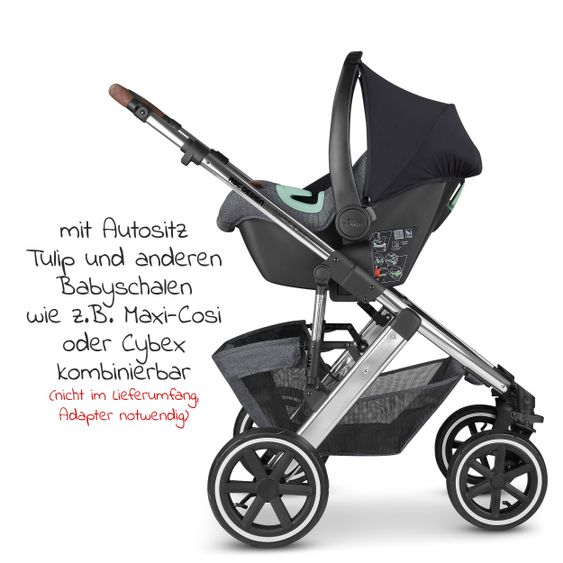 ABC Design Kombi-Kinderwagen Salsa 4 Air - inkl. Babywanne, Sportsitz, Wickeltasche & Zubehörpaket - Diamond Edition - Asphalt
