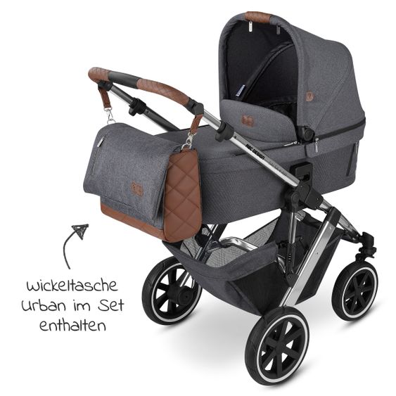 ABC Design Kombi-Kinderwagen Salsa 4 Air - inkl. Babywanne, Sportsitz, Wickeltasche & Zubehörpaket - Diamond Edition - Asphalt