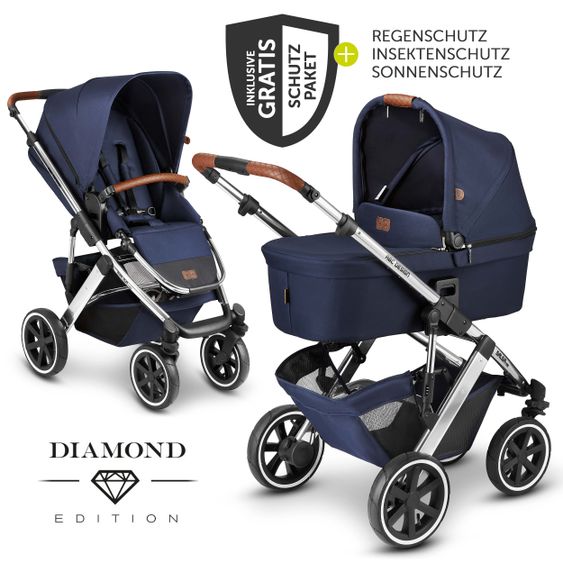 ABC Design Kombi-Kinderwagen Salsa 4 Air - inkl. Babywanne, Sportsitz & XXL Zubehörpaket - Diamond Edition - Navy