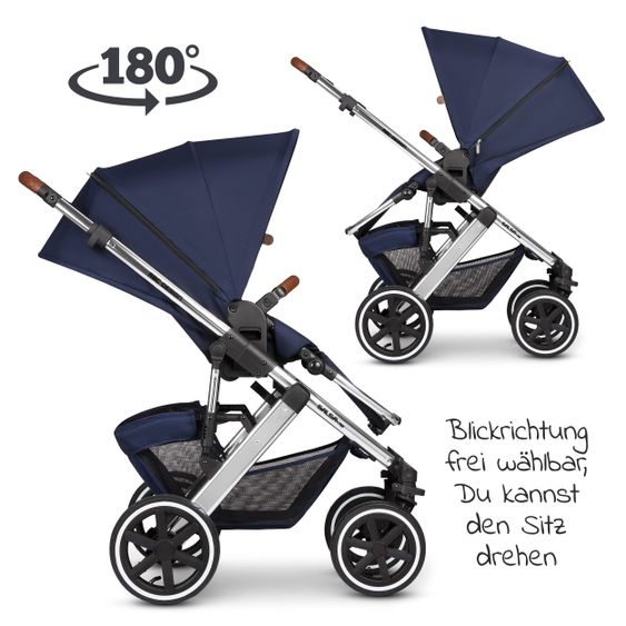 ABC Design Kombi-Kinderwagen Salsa 4 Air - inkl. Babywanne, Sportsitz & XXL Zubehörpaket - Diamond Edition - Navy