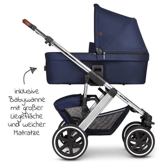 ABC Design Kombi-Kinderwagen Salsa 4 Air - inkl. Babywanne, Sportsitz & XXL Zubehörpaket - Diamond Edition - Navy