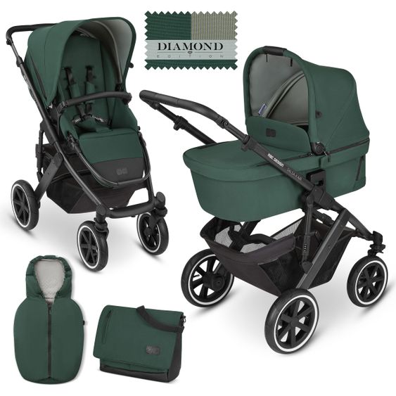 ABC Design Kombi-Kinderwagen Salsa 4 Air Set inkl. Neugeborenen-Fußsack und Wickeltasche - Diamond Edition - Basil