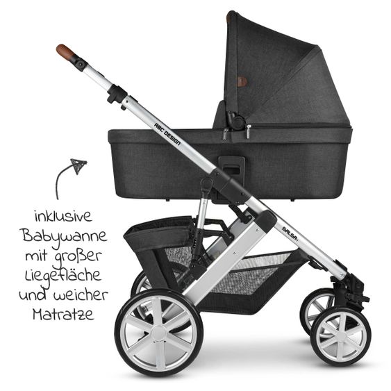 ABC Design Kombi-Kinderwagen Salsa 4 - inkl. Babywanne & Sportsitz - Piano
