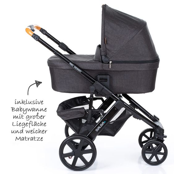 ABC Design Kombi-Kinderwagen Salsa 4 - inkl. Babywanne & Sportsitz - Sonderserie Wood - Piano