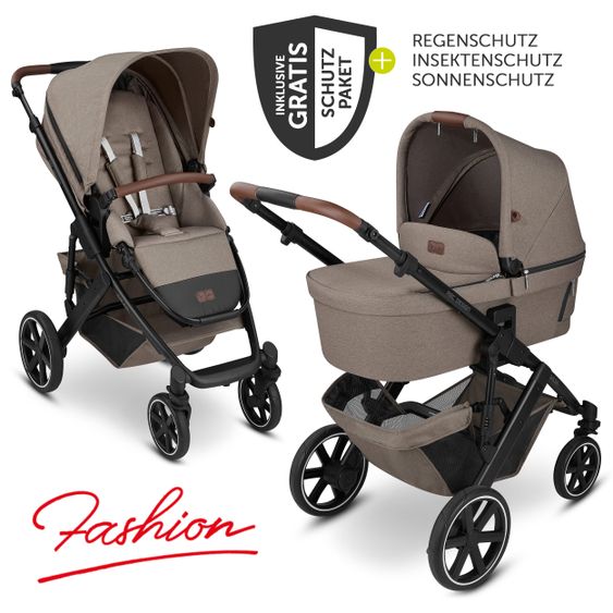 ABC Design Passeggino combinato Salsa 4 - incluso navicella, seggiolino sportivo e pacchetto accessori XXL - Fashion Edition - Natura