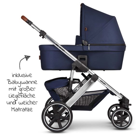 ABC Design Kombi-Kinderwagen Salsa 4 - inkl. Babywanne, Sportsitz & XXL Zubehörpaket - Diamond Edition - Navy