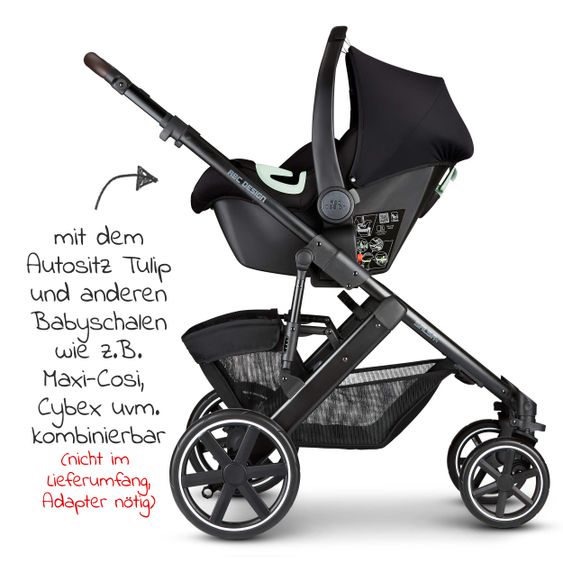 ABC Design Kombi-Kinderwagen Salsa 4 - inkl. Babywanne, Sportsitz & XXL Zubehörpaket - Fashion Edition - Midnight
