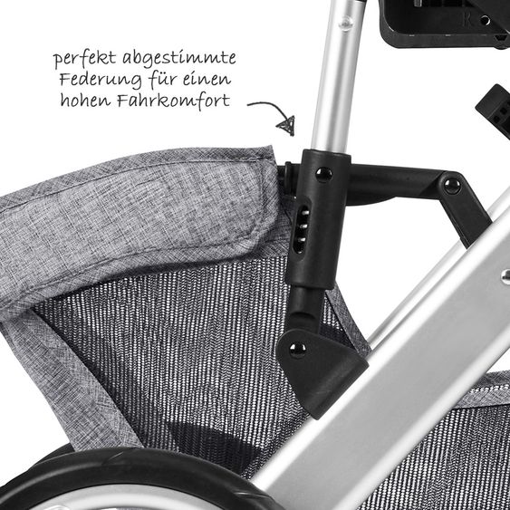 ABC Design Kombi-Kinderwagen Salsa 4 - inkl. Babywanne, Sportsitz & XXL Zubehörpaket - Graphite Grey