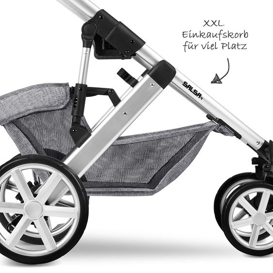 ABC Design Kombi-Kinderwagen Salsa 4 - inkl. Babywanne, Sportsitz & XXL Zubehörpaket - Graphite Grey