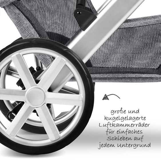 ABC Design Kombi-Kinderwagen Salsa 4 - inkl. Babywanne, Sportsitz & XXL Zubehörpaket - Graphite Grey