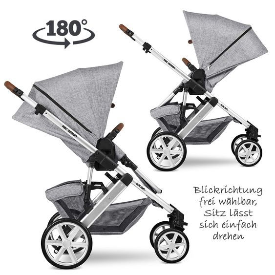 ABC Design Kombi-Kinderwagen Salsa 4 - inkl. Babywanne, Sportsitz & XXL Zubehörpaket - Graphite Grey