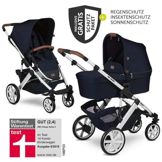 ABC Design Kombi-Kinderwagen Salsa 4 - inkl. Babywanne, Sportsitz & XXL Zubehörpaket - Shadow