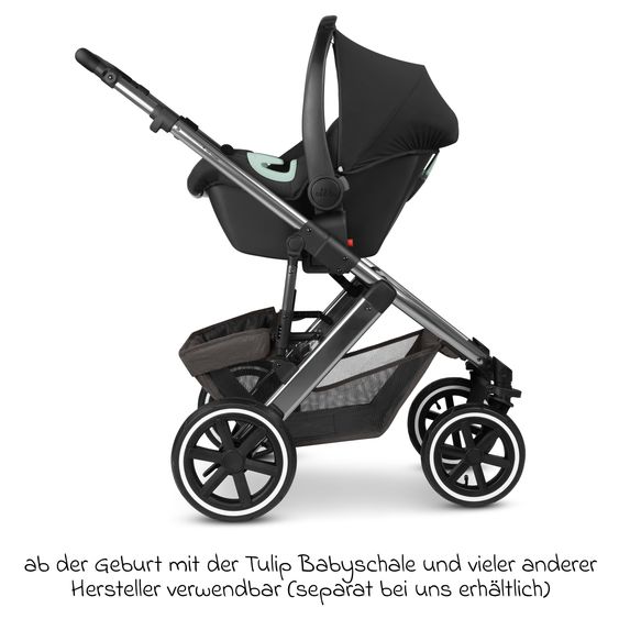 ABC Design Kombi-Kinderwagen Salsa 5 Air inkl. Babywanne, Sportsitz & Gratis Zubehör - Sonnenschirm, Wickeltasche, Regenschutz & Becherhalter - Almond