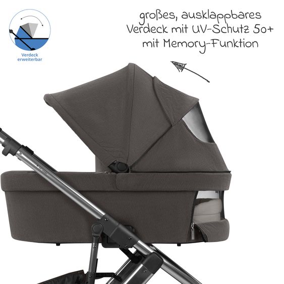 ABC Design Kombi-Kinderwagen Salsa 5 Air inkl. Babywanne, Sportsitz & Gratis Zubehör - Sonnenschirm, Wickeltasche, Regenschutz & Becherhalter - Almond