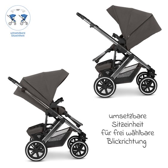 ABC Design Kombi-Kinderwagen Salsa 5 Air inkl. Babywanne, Sportsitz & Gratis Zubehör - Sonnenschirm, Wickeltasche, Regenschutz & Becherhalter - Almond