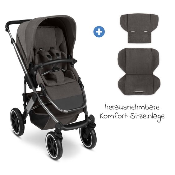 ABC Design Kombi-Kinderwagen Salsa 5 Air inkl. Babywanne, Sportsitz & Gratis Zubehör - Sonnenschirm, Wickeltasche, Regenschutz & Becherhalter - Almond