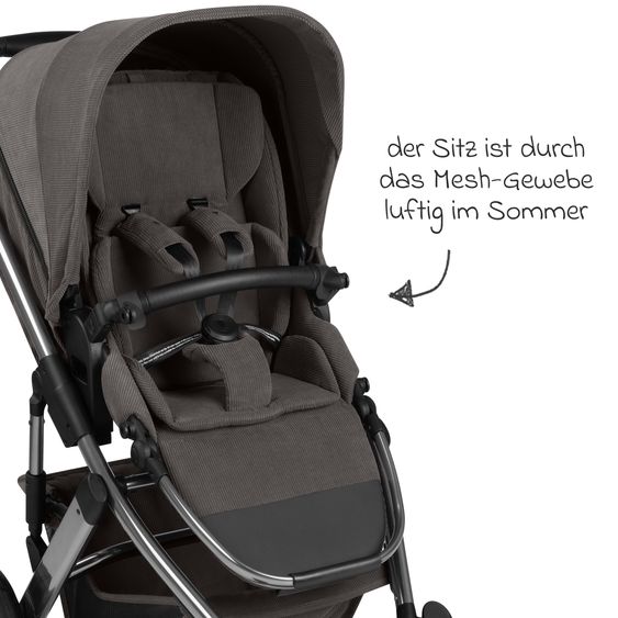 ABC Design Kombi-Kinderwagen Salsa 5 Air inkl. Babywanne, Sportsitz & Gratis Zubehör - Sonnenschirm, Wickeltasche, Regenschutz & Becherhalter - Almond