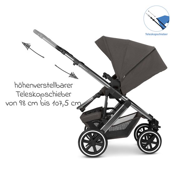 ABC Design Kombi-Kinderwagen Salsa 5 Air inkl. Babywanne, Sportsitz & Gratis Zubehör - Sonnenschirm, Wickeltasche, Regenschutz & Becherhalter - Almond