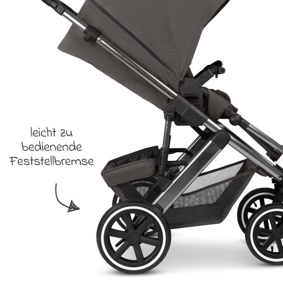 ABC Design Kombi-Kinderwagen Salsa 5 Air inkl. Babywanne, Sportsitz & Gratis Zubehör - Sonnenschirm, Wickeltasche, Regenschutz & Becherhalter - Almond
