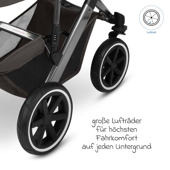ABC Design Kombi-Kinderwagen Salsa 5 Air inkl. Babywanne, Sportsitz & Gratis Zubehör - Sonnenschirm, Wickeltasche, Regenschutz & Becherhalter - Almond