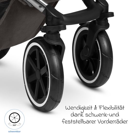 ABC Design Kombi-Kinderwagen Salsa 5 Air inkl. Babywanne, Sportsitz & Gratis Zubehör - Sonnenschirm, Wickeltasche, Regenschutz & Becherhalter - Almond