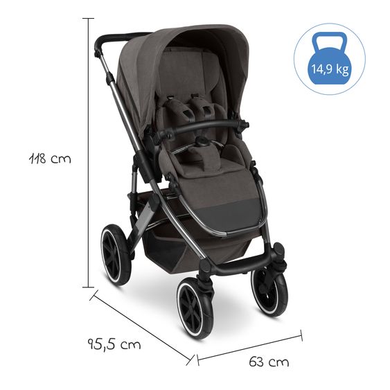 ABC Design Kombi-Kinderwagen Salsa 5 Air inkl. Babywanne, Sportsitz & Gratis Zubehör - Sonnenschirm, Wickeltasche, Regenschutz & Becherhalter - Almond