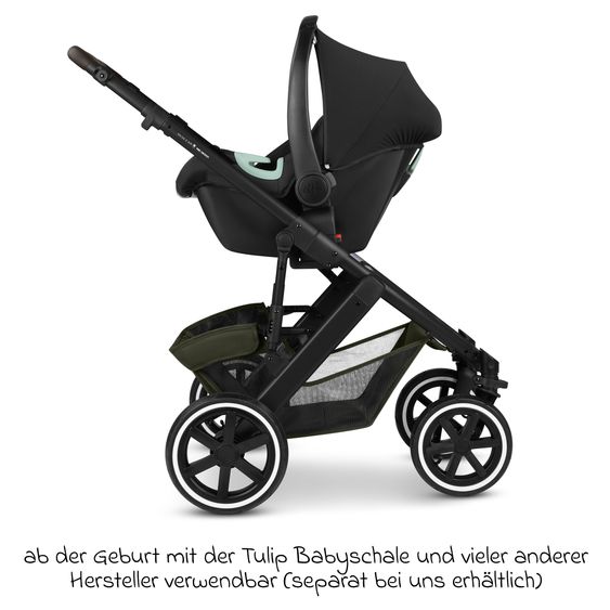 ABC Design Kombi-Kinderwagen Salsa 5 Air inkl. Babywanne, Sportsitz & Gratis Zubehör - Sonnenschirm, Wickeltasche, Regenschutz & Becherhalter - Pure - Avocado