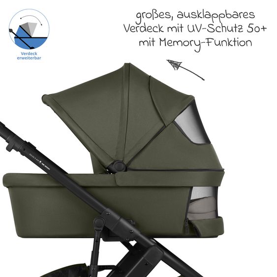 ABC Design Kombi-Kinderwagen Salsa 5 Air inkl. Babywanne, Sportsitz & Gratis Zubehör - Sonnenschirm, Wickeltasche, Regenschutz & Becherhalter - Pure - Avocado