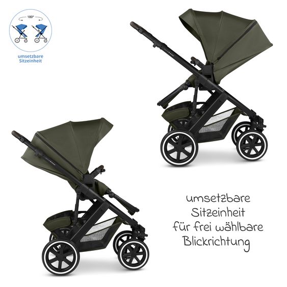 ABC Design Kombi-Kinderwagen Salsa 5 Air inkl. Babywanne, Sportsitz & Gratis Zubehör - Sonnenschirm, Wickeltasche, Regenschutz & Becherhalter - Pure - Avocado