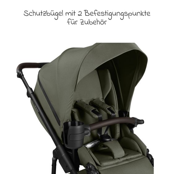 ABC Design Kombi-Kinderwagen Salsa 5 Air inkl. Babywanne, Sportsitz & Gratis Zubehör - Sonnenschirm, Wickeltasche, Regenschutz & Becherhalter - Pure - Avocado