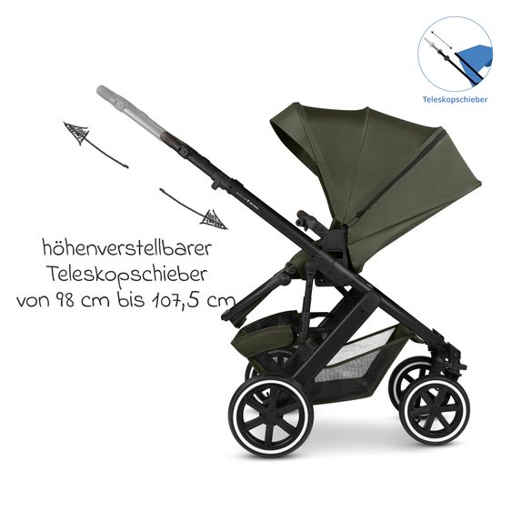 ABC Design Kombi-Kinderwagen Salsa 5 Air inkl. Babywanne, Sportsitz & Gratis Zubehör - Sonnenschirm, Wickeltasche, Regenschutz & Becherhalter - Pure - Avocado