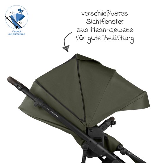 ABC Design Kombi-Kinderwagen Salsa 5 Air inkl. Babywanne, Sportsitz & Gratis Zubehör - Sonnenschirm, Wickeltasche, Regenschutz & Becherhalter - Pure - Avocado