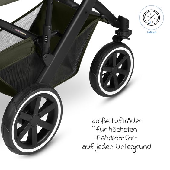 ABC Design Kombi-Kinderwagen Salsa 5 Air inkl. Babywanne, Sportsitz & Gratis Zubehör - Sonnenschirm, Wickeltasche, Regenschutz & Becherhalter - Pure - Avocado