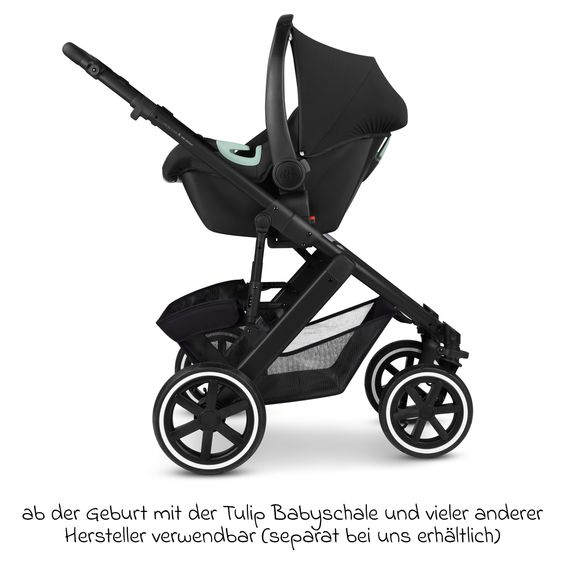 ABC Design Kombi-Kinderwagen Salsa 5 Air inkl. Babywanne, Sportsitz & Gratis Zubehör - Sonnenschirm, Wickeltasche, Regenschutz & Becherhalter - Pure - Coal