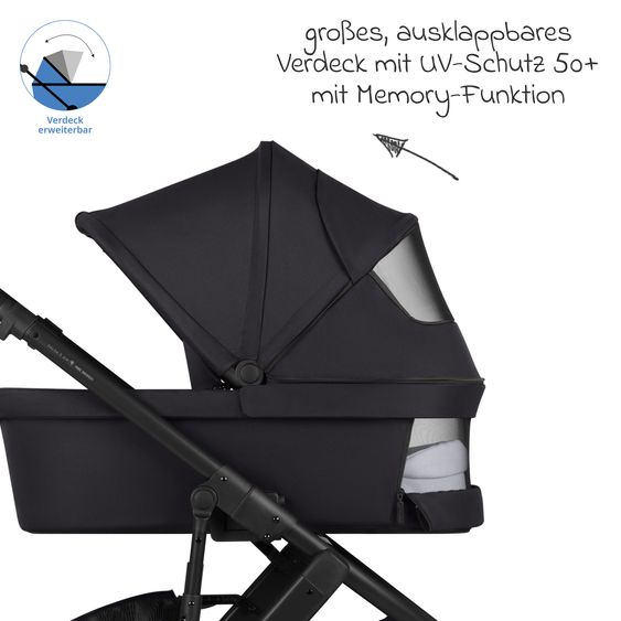 ABC Design Kombi-Kinderwagen Salsa 5 Air inkl. Babywanne, Sportsitz & Gratis Zubehör - Sonnenschirm, Wickeltasche, Regenschutz & Becherhalter - Pure - Coal