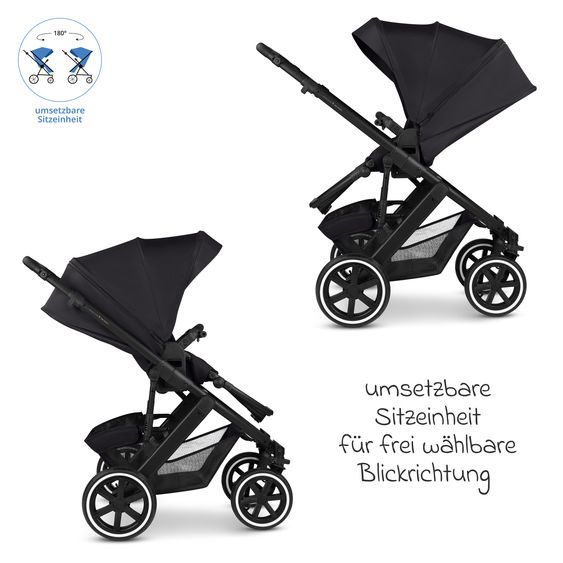 ABC Design Kombi-Kinderwagen Salsa 5 Air inkl. Babywanne, Sportsitz & Gratis Zubehör - Sonnenschirm, Wickeltasche, Regenschutz & Becherhalter - Pure - Coal